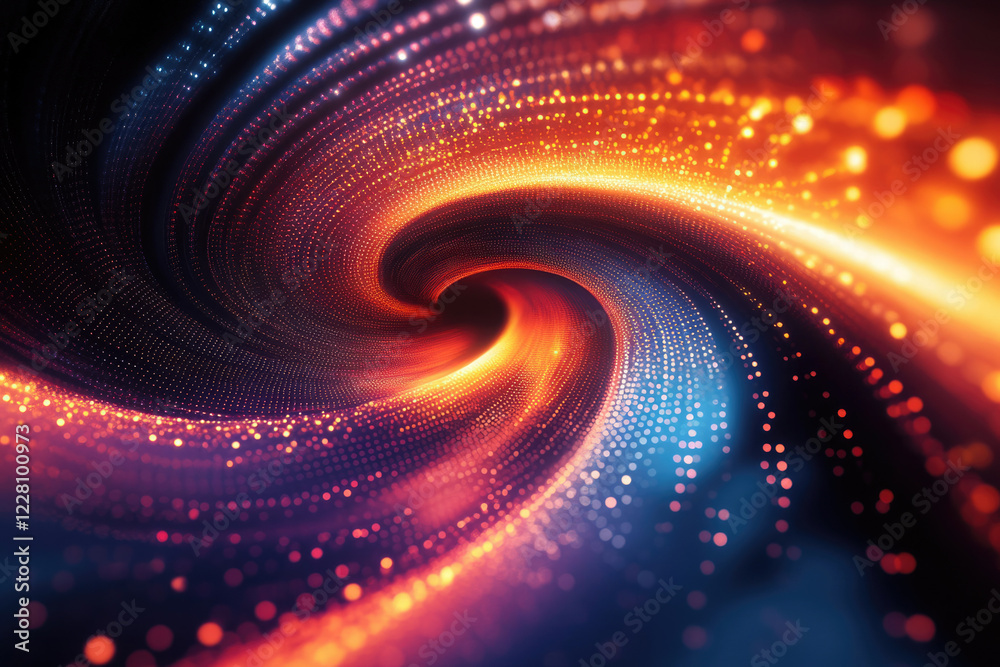 Poster A mesmerizing swirling vortex of vibrant orange and blue particles, creating an illusion of depth and movement.