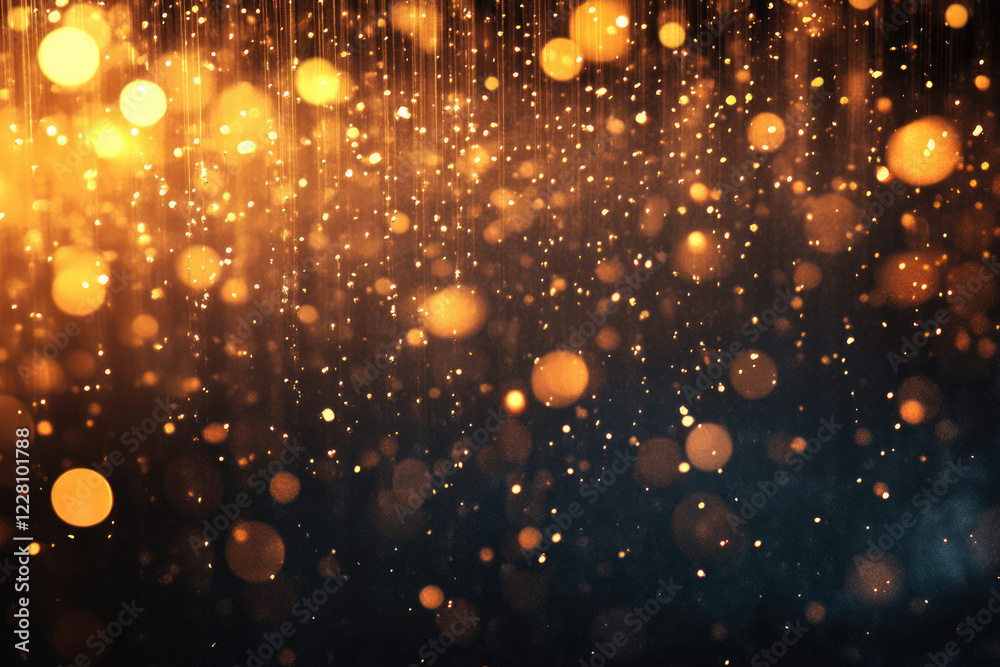 Aufkleber Golden bokeh lights and sparkles falling on a dark background, creating a magical and festive atmosphere.