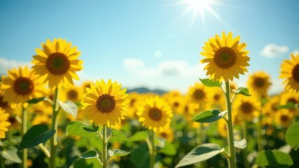 Obraz premium landscape field of sunflower agriculture blue sky background with white cloud, summer nature, farming, autumn harvesting, Ukraine 
