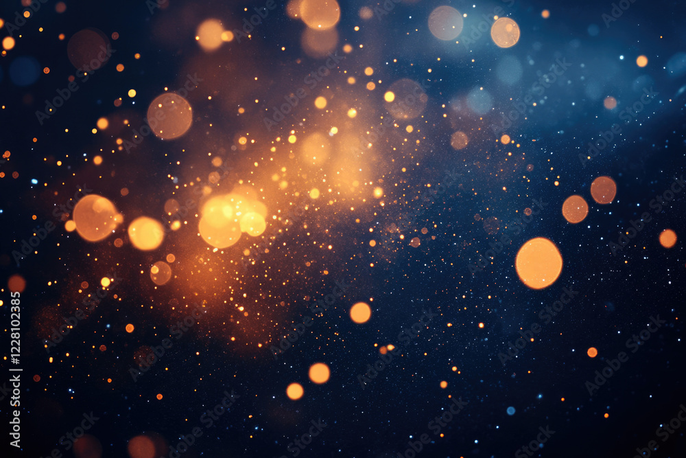 Poster Abstract bokeh background with warm and cool-toned lights, creating a magical, festive atmosphere.