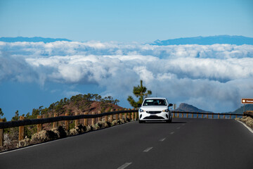 Visiting of Teide national park on Tenerife and view on volcanic landscapes and Canarian pine...