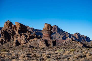 Visiting of Teide national park on Tenerife and view on volcanic landscapes, Canary islands, Spain