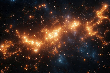 Fototapeta premium A vibrant nebula bursts with golden light and scattered stars, a cosmic spectacle of celestial beauty.