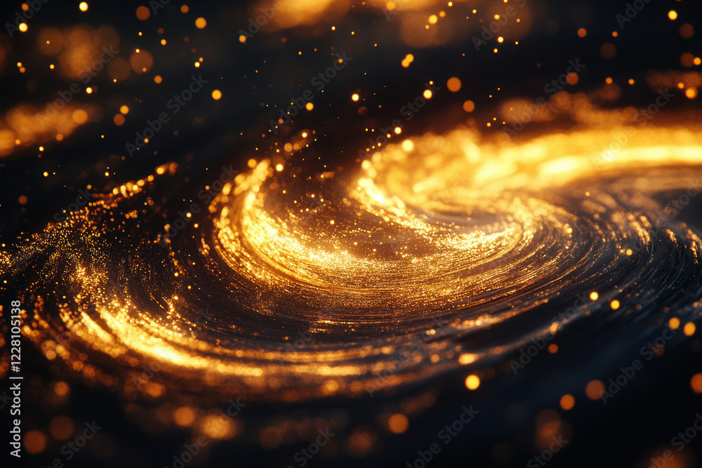 Poster Golden swirling particles create a mesmerizing cosmic vortex, sparkling with ethereal light.