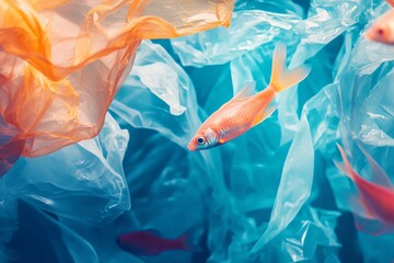 Fototapeta premium Plastic Pollution Aquatic Life Endangered Fish Ocean Waste Environmental Crisis Global Warming Threatening Wildlife Marine Ecosystem Conservation Urgent Action Needed Protect Nature Sustainable Future