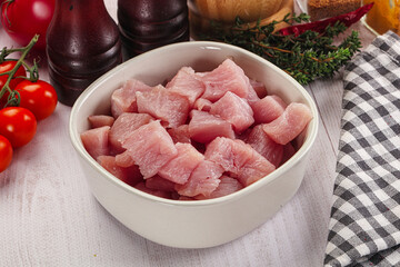 Diced raw turkey fillet cubes