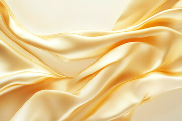 Elegant Flowing Silk Fabric with Delicate Golden Folds and Soft Texture, Luxurious Abstract Textile Background with Pastel Tones