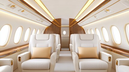 Luxurious and Modern Private Jet Interior with Stylish Seating