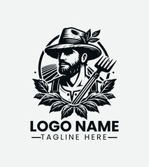 Obraz premium Vintage Farmer Logo Design, Retro Farmer Logo, Rural Farmer Logo, Old-fashioned Farmer Logo, Countryside Farmer Logo