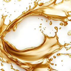 Liquid gold paint forming a dynamic splash, creating a vibrant frame on a white background