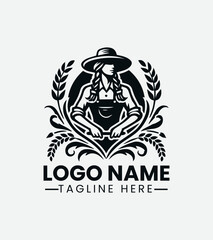 Fototapeta premium Vintage Farmer Logo Design, Retro Farmer Logo, Rural Farmer Logo, Old-fashioned Farmer Logo, Countryside Farmer Logo