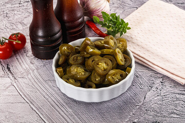 Sliced pickled jalapeno spicy pepper