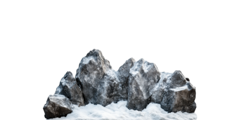 Snow-covered rocky mountain isolated on transparent background