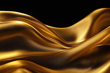 Elegant Flowing Golden Waves with Glowing Particles on a Dark Background, Abstract Futuristic Texture and Luxury Artistic Design