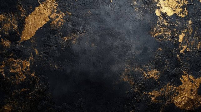Black and golden messy wall stucco texture background - Powered by Adobe