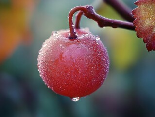 Fresh red glossy grapefruit with dew drops, ready for harvest.