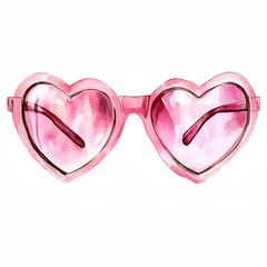 Pair of pink sunglasses with hearts on the lenses