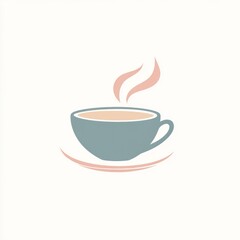 Obraz premium Steaming cup of tea on saucer; simple background; cafe menu graphic