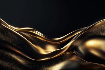 Elegant Flowing Golden Waves with Glowing Particles on a Dark Background, Abstract Futuristic Texture and Luxury Artistic Design