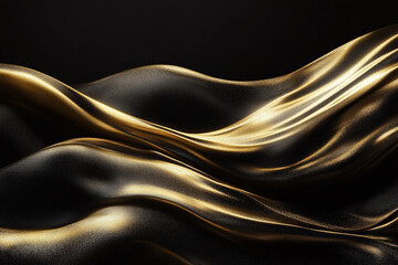 Elegant Flowing Golden Waves with Glowing Particles on a Dark Background, Abstract Futuristic Texture and Luxury Artistic Design