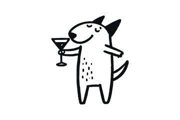 Hand-drawn funny bull terrier with martini