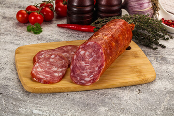 Italian pork Salchichon sausage with slices