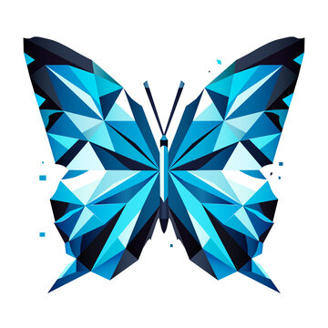 Polygonale Illustration eines blauen Schmetterlings mit geometrischem Design. Modern, stilvoll und elegant mit facettenreichen Fl&uuml;geln.