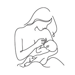 Minimal Handdrawn Single Line Vector Illustration Mother and Child