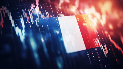 French Flag Integrated Into a Stock Market Graph Showcasing Economic Trends and Fluctuations in France