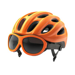 Orange Cycling Helmet with Sunglasses Isolated on Transparent Background