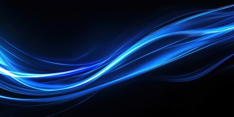 Abstract blue light trail streaking across black background