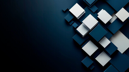 blue background with horizontal white squares, diamonds, rectangles overlapping each other