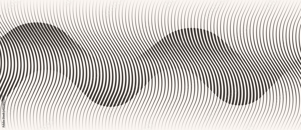 Poster Abstract art geometric background with lines. Optical illusion with waves and transition.