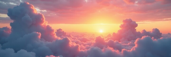 Fototapeta premium Softly glowing clouds against a warm sunset sky, serene sky, fluffy clouds