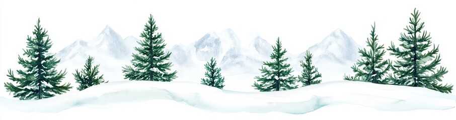 A watercolor background depicting a foggy forest and a winter hill, showcasing wild, frozen, and misty taiga scenery