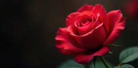 Close-up of a single red rose with intricate texture and soft light, natural beauty, red rose, light effect