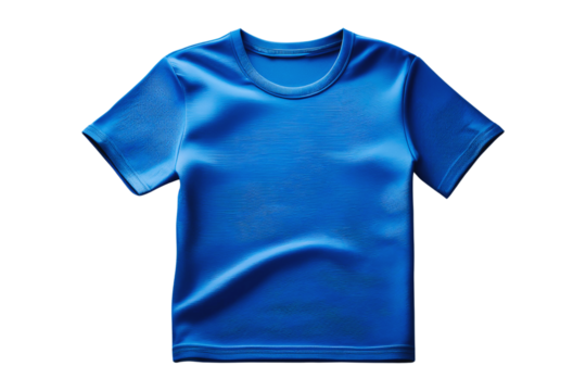 A high-quality plain blue T-shirt isolated on a white background, front view, neatly folded fabric, smooth texture, and realistic lighting. - 1