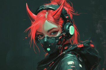 Demonic Horned Cyborg Woman.