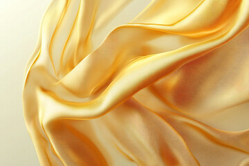 Fototapeta premium Elegant Flowing Silk Fabric with Delicate Golden Folds and Soft Texture, Luxurious Abstract Textile Background with Pastel Tones