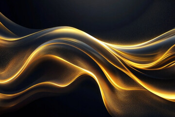 Elegant Flowing Golden Waves with Glowing Particles on a Dark Background, Abstract Futuristic Texture and Luxury Artistic Design