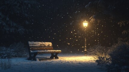 Obraz premium Winter evening with snow and lamp light