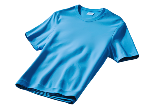 Neatly Folded Blue T-Shirt with Smooth Texture, Isolated on White