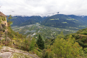 Landscape from Castle Juval Reinhold Messner Mountain museum with fruit plantation