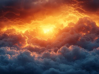 Fototapeta premium Stunning sunset over dramatic clouds, showcasing vibrant orange and deep blue hues, perfect for nature-themed projects and inspirational designs.