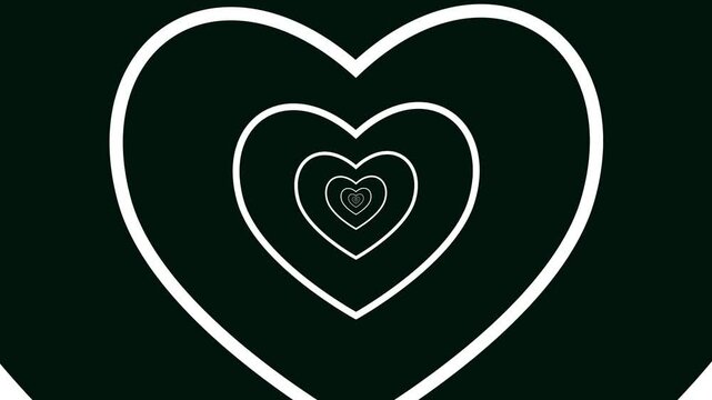 Love heart tunnel white color animation. Love Heart Tunnel black background 4k video. abstract romantic heart glitter for valentine and wedding.