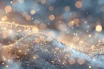 Magical glowing bokeh background with golden and blue sparkles, perfect for festive designs, holiday cards, and dreamy romantic compositions. Abstract defocused light effect.