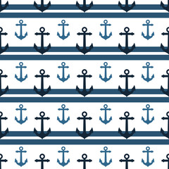 Seamless Nautical Anchor Pattern with Stripes
