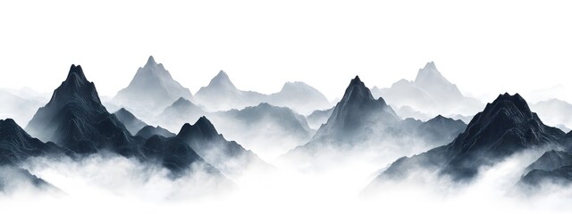 A minimalist ink painting of misty mountains
