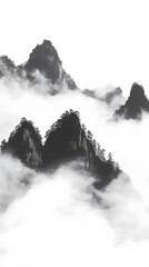 A minimalist ink painting of misty mountains
