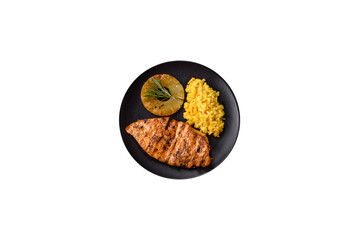 Delicious fresh grilled chicken fillet with spices and herbs